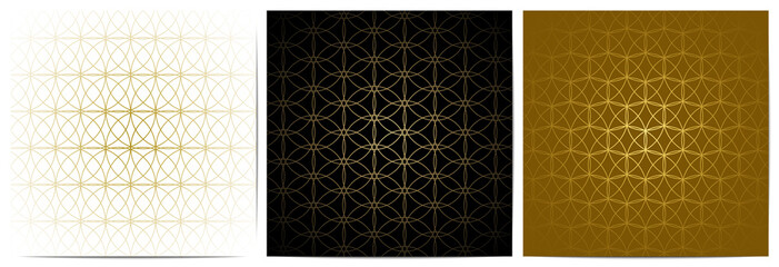  Set of geometric pattern circle overlapping luxury background ornamental with gold lines