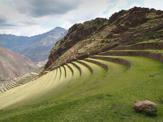 ancient Incan ruins of Pisac, Peru, in the Andes - obrazy, fototapety, plakaty