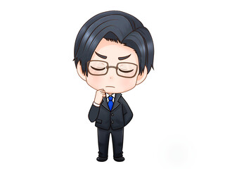 考え込むスーツのインテリ眼鏡男性