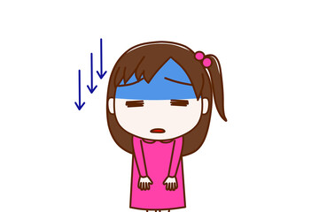 （上半身正面）ショックで真っ青になりながら気分が下がっている少女