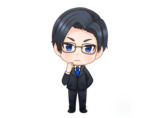 考えるスーツのインテリ眼鏡男性