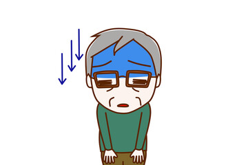 （上半身正面）ショックで真っ青になりながら気分が下がっている高齢の男性