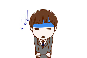 （上半身正面）ショックで真っ青になりながら気分が下がっている男子学生