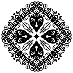 Ethnic  mandala Indian mask. Hand drawing illustration.