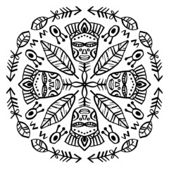 Ethnic  mandala Indian mask. Hand drawing illustration.