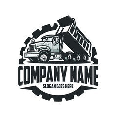 Trucking company circle emblem logo. Dump truck side view vector illustration. Best for trucking related industry logo © bonky