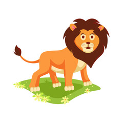 lion standing in meadow cartoon vector illustration