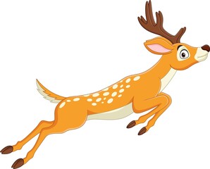 Fototapeta na wymiar Cartoon funny deer jumping on white background