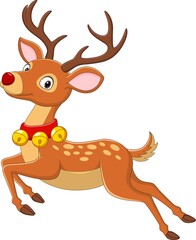 Cartoon cute little deer running on white background