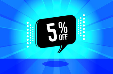 5 percent discount. blue banner with floating balloon for promotions and offers. Vector Illustration.