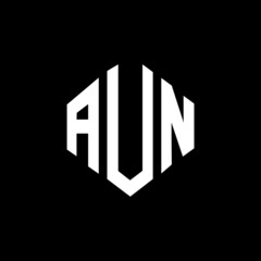 AUN letter logo design with polygon shape. AUN polygon and cube shape logo design. AUN hexagon vector logo template white and black colors. AUN monogram, business and real estate logo.