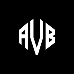 AVB letter logo design with polygon shape. AVB polygon and cube shape logo design. AVB hexagon vector logo template white and black colors. AVB monogram, business and real estate logo.