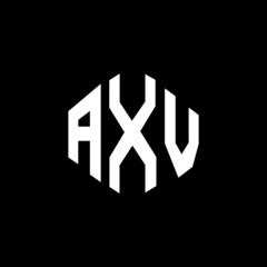 AXV letter logo design with polygon shape. AXV polygon and cube shape logo design. AXV hexagon vector logo template white and black colors. AXV monogram, business and real estate logo.