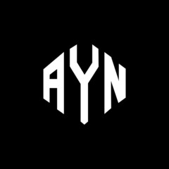 AYN letter logo design with polygon shape. AYN polygon and cube shape logo design. AYN hexagon vector logo template white and black colors. AYN monogram, business and real estate logo.