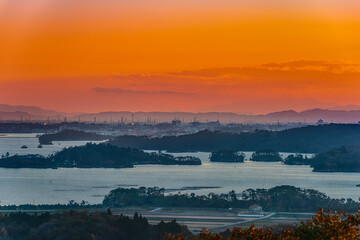 日本三景松島四大観　麗観の夕焼けの風景