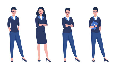 Obraz premium A businesswoman set. Colored flat illustration. Isolated on white background. 