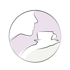 face profile with cup of coffee in circle frame