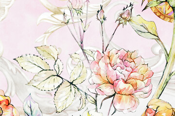 Fototapety  Beautiful watercolor rose flower and bouquet illustration