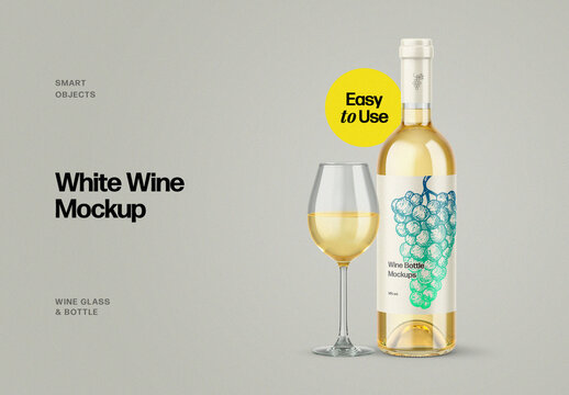 White Wine Glass and Bottle Mockups