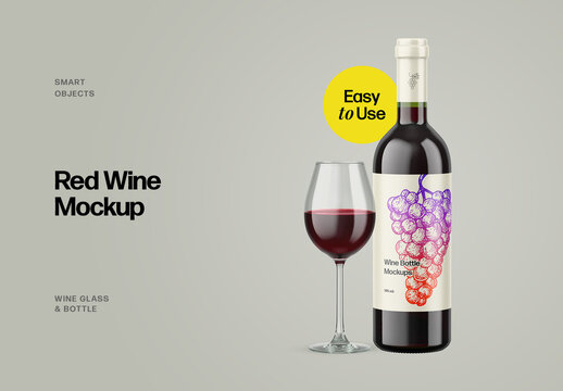 Red Wine Glass and Bottle Mockups