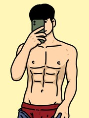 Fototapeta premium cute man cartoon on yellow background