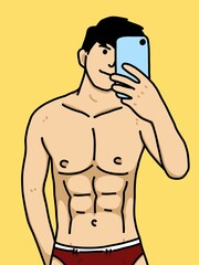 Fototapeta premium cute man cartoon on yellow background