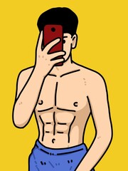 Fototapeta premium cute man cartoon on yellow background