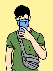 cute man cartoon on yellow background