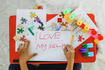 Autistic childrens writings I Love My Self. Childhood traumatic experience, psychology, psychological, asperger syndrome, asperger's disorder, autistic, autism concept