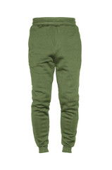 Blank training jogger pants color green on invisible mannequin template front view on white background
