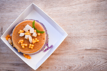 Taro cake top view sweets desserts ,Thai Mung Bean Custard, homemade cake in box