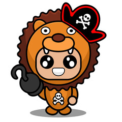 cute lion animal mascot costume character vector illustration pirate hat