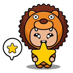 Fototapeta premium cute lion animal mascot costume character vector illustration holding a star