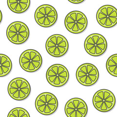 Lime Fruit Seamless Pattern On A White Background. Slice Lime Theme Illustration