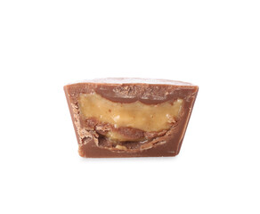 Tasty peanut butter cup on white background
