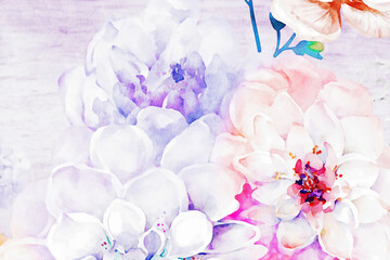 Beautiful watercolor rose flower and bouquet illustration