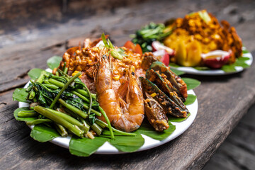Popular Filipino food Seafood with Java rice