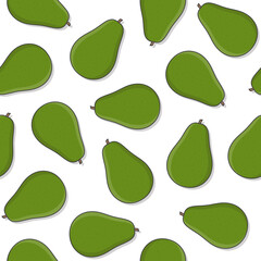 Fresh Avocado Seamless Pattern On A White Background. Avocado Fruit Theme Illustration