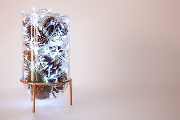 Beautiful decor element with Christmas lights on white background