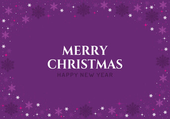 Merry Christmas card with festive elements on purple.