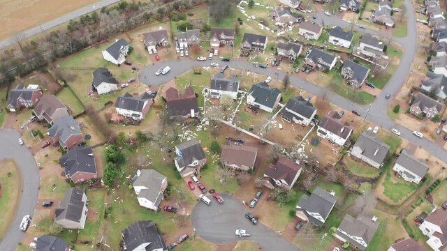 Aerial Footage Of Tornado Damage Outside Of Nashville, TN On December 11, 2021.