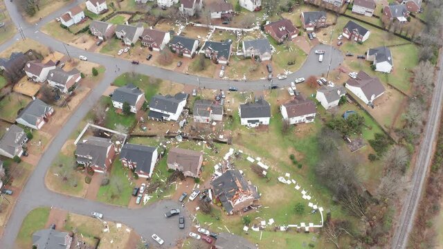 Aerial Footage Of Tornado Damage Outside Of Nashville, TN On December 11, 2021.
