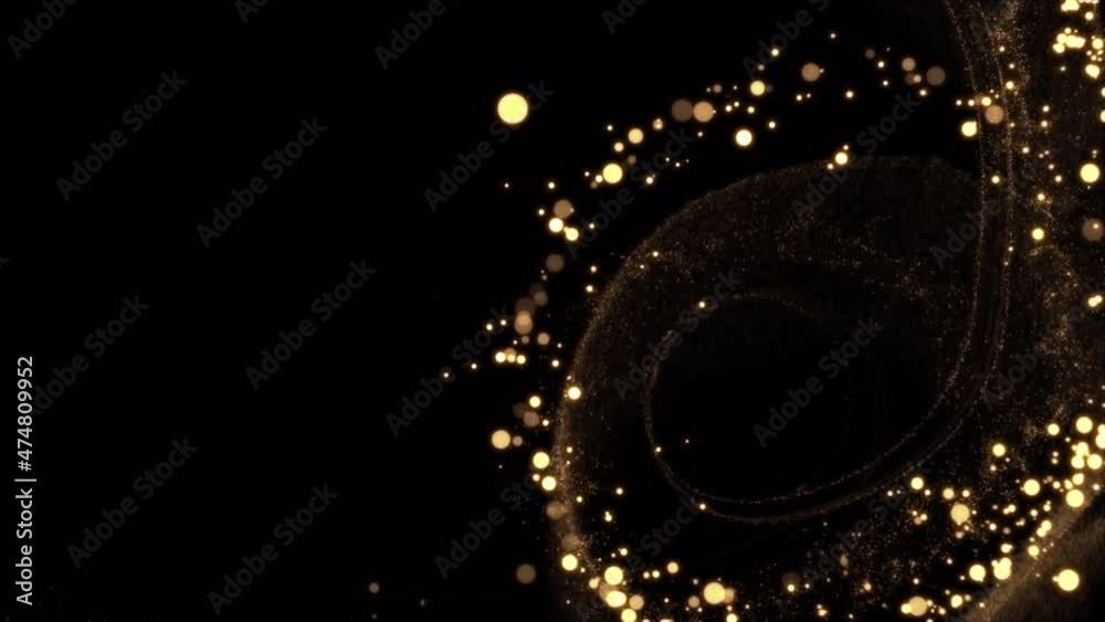Wall mural particle glow trail. abstract golden line particles. element footage separate luma place on backgrou