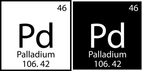 Palladium chemical sign. Square frames. Flat art. Mendeleev table. Science structure. Vector illustration. Stock image. 