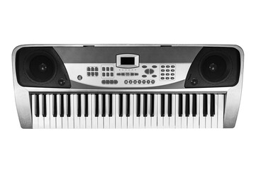 Fototapeta premium Top view Piano keyboard ( Electronic synthesizer ) isolated on white background.
