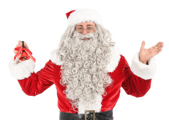 Santa Claus with Christmas bell on white background