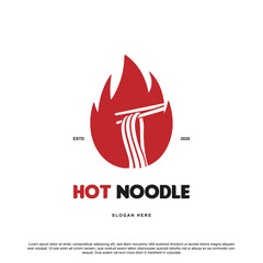 Creative hot noodle logo design. Noodle and fire vector