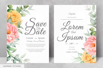 Beautiful Watercolor Floral Wedding Invitation Set with Hand Drawn Peony and Leaves