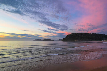 Sunrise seascape with a mix of high and medium clouds