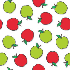 Apple Fruit Seamless Pattern On A White Background. Fresh Apple Theme Illustration